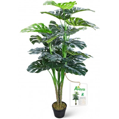 Aveyas 4.5ft Artificial Monstera Deliciosa Adansonii Tree in Plastic Nursery Pot Fake Tropical Split Leaf Plant for Office House Living Room Home Decor Indoor Outdoor