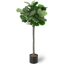 Barnyard Designs 4 feet 48” Fiddle Leaf Fig Tree Artificial Large Faux House Trees Indoor Tall Fake Tree Plant Decoration Indoor Artificial Tree Plants for Living Room Home Decor