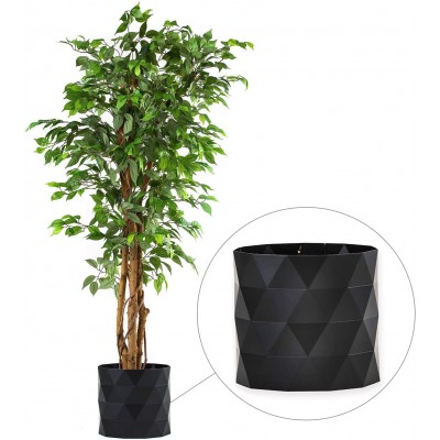 Deluxe 6 Feet Tall FICUS Silk Leaf Artificial Tree + 8" Base + 12" Plant Pot Skirt. 18 Feet of Vine Adorn Wide Real Trunks with Green Leaves Allowing Maintenance Free in-Door and Outdoor Use