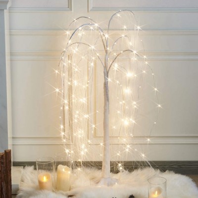 EAMBRITE 4FT 180LT LED White Willow Floor Standing Tree with Fairy Twinkling Lights Prelit White Tree for Home Holiday Wedding Party Garden Decor