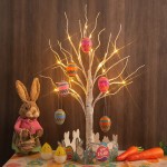Easter Decorations Tree EAMBRITE 24IN 24LT Easter Egg Tree with 10 Hanging Easter Egg Ornaments Centerpiece Table Decorations for Party Birthday Home Decorations Indoor Use
