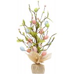 Easter Tree Decorations 15.75” Easter Egg Ornament Tree with String Lights Table Centerpiece Twig Tree for The Home Living Room Party Decor