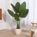 Fopamtri Artificial Bird of Paradise Plant 4 Feet Fake Palm Tree with 8 Trunks Faux Tree for Indoor Outdoor Modern Decoration Feaux Plants in Pot for Home Office Perfect Housewarming Gift