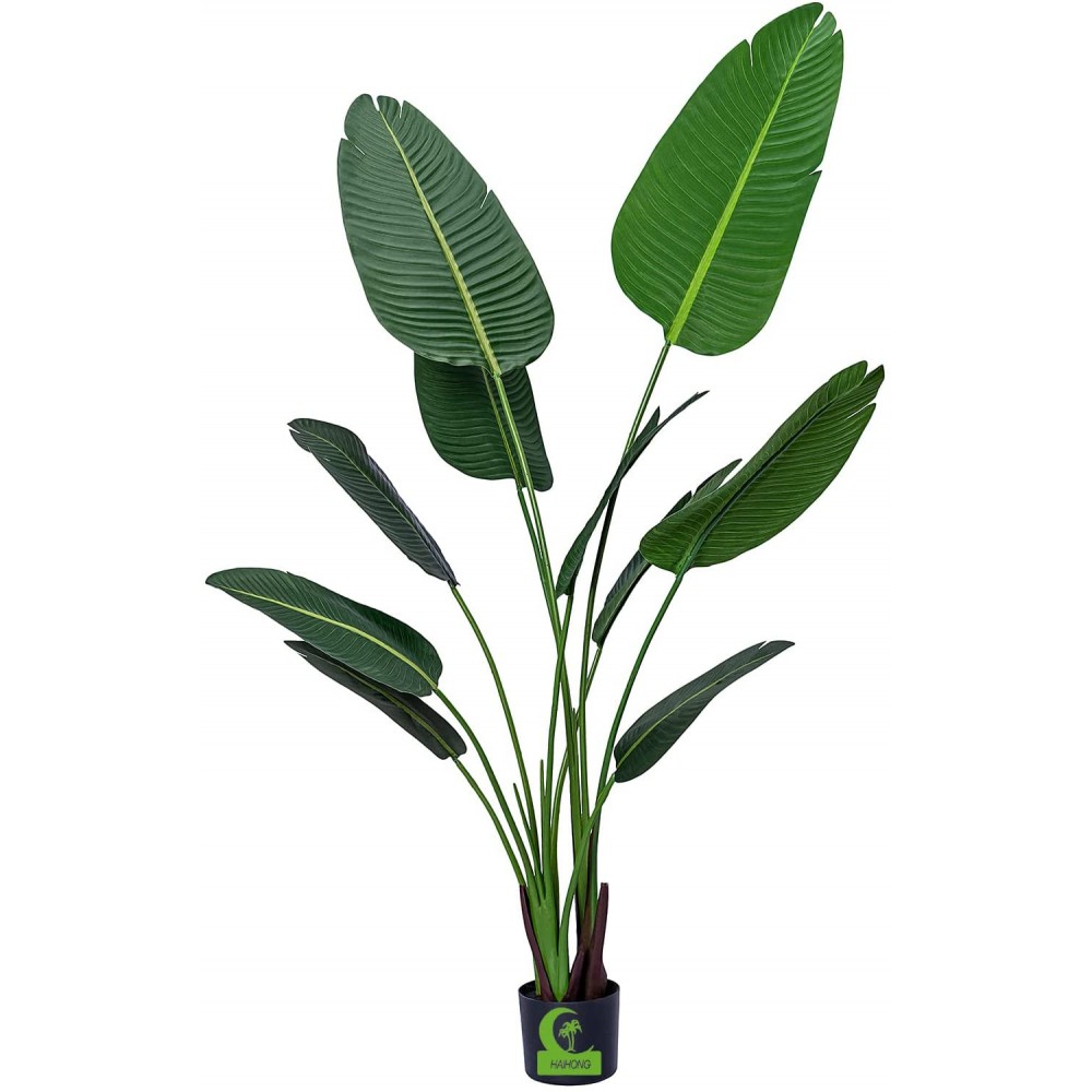 HAIHONG 4FT Large Bird of Paradise Artificial Plant 48inch Tall Faux Plant No Maintenance with Realistic Green Leaves and Thick Durable Pot for Indoor and Outdoor Decor Housewarming Gift