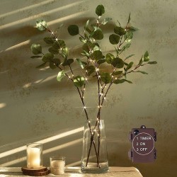 Hairui Lighted Eucalyptus Branches with Timer 24IN 36 LED Battery Operated for Wedding Christmas Party Home Spring Decor Vase not Included