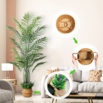 MOSADE Artificial Areca Palm Tree 6 Feet Fake Tropical Palm Plant and Handmade Seagrass Basket+Artificial Flowers Perfect Tall Faux Dypsis Lutescens Plants for Indoor Decor Home Office Porch-2Pack