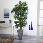 Nearly Natural 7’ Golden Cane Artificial Palm Cement Planter Silk Trees Green