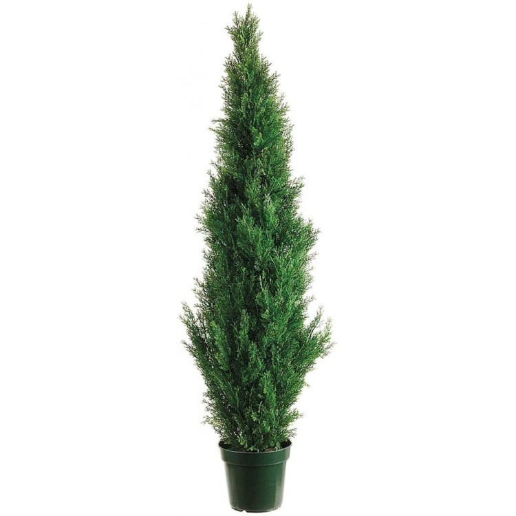 One 5 Foot Outdoor Artificial Cedar Topiary Tree Potted UV Rated Plant by Silk Tree Warehouse Company Inc 5 Foot