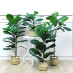 RESOYE Artificial Fiddle Leaf Fig Tree Twig Stem 2 Pack 20.9 Inch Faux Greenery Plants Branches Fake Green Leaves Bouquet for Wedding Party Indoor Outdoor Yard Office Home Decor