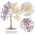 SUNYIK Healing Crystal Tree Sculpture Set on Natural Agate Slices Base Tree of Life Fengshui Handmade Gift Home Decor for Love and Good Luck Amethyst & Citrine