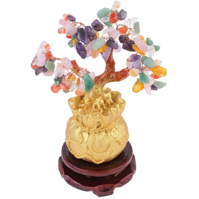 ULTNICE Crystal Tree Decor Natural Crystal Money Tree Ornament with Base for Good Luck Wealth& Prosperity- Home Office Decor Spiritual Gift 1pc  S Size Colorful Crystal