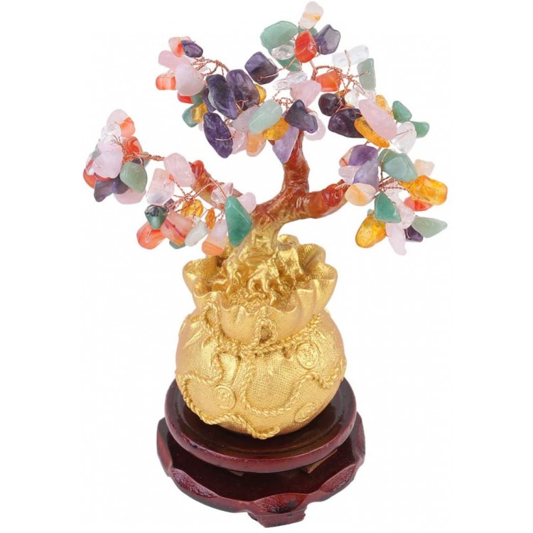 ULTNICE Crystal Tree Decor Natural Crystal Money Tree Ornament with Base for Good Luck Wealth& Prosperity- Home Office Decor Spiritual Gift 1pc S Size Colorful Crystal