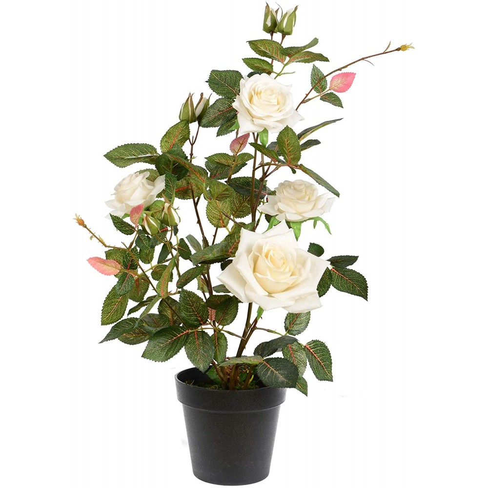 Vickerman Everyday 21 Indoor Artificial White Rose Plant Black Plastic Pot Lifelife Home Or Office Decor Faux Potted Bush Maintenance Free