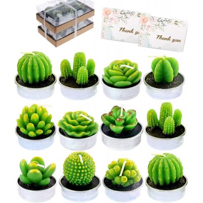 12Pcs Decorative Succulent Cactus Tealight Candles Kit Smokeless Unscented Succulent Plants with 2 Thanks Card Perfect for Home Decor Party Baby Shower House-Warming Wedding Spa Gift SetStyle 1