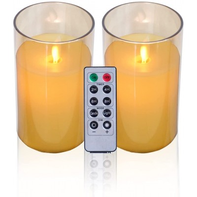 5"x 3" Gold Glass Flameless Candles with Remote Control and Timer,Sweetime Battery Operated Pillar Candles with Moving Wick,Dancing Flame Led Flickering Candles for Wedding Party Home Décor 2 Pcs
