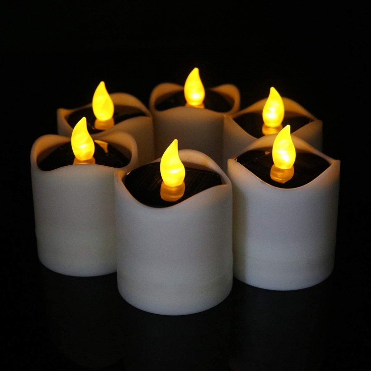 6PCS Solar Candles Light TINYOUTH Solar LED Candles Flameless Candles Flickering Waterproof Candle Lights for Outdoor Wedding Christmas Halloween Party Decor Flicker Yellow Light