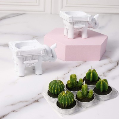 6PCS Succulents Tealight Candles with 2PCS Set Cute Elephant Shaped  Tealight Candle Holders for Mother's Day,Candle Holders for Dining or Home Decor Ideal for Housewarming Gift Valentine's Day