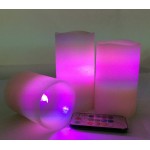 Adoria Purple Flameless Candles Set 3- Realistic Wax Pillar Candles with Multi-Function Remote for Color Changing Flickering Night Light Auto Cycle Timer-Lavendar Scented-Dia3xH4 5 6“