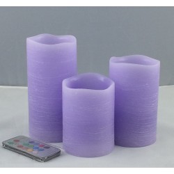 Adoria Purple Flameless Candles Set 3- Realistic Wax Pillar Candles with Multi-Function Remote for Color Changing Flickering Night Light Auto Cycle Timer-Lavendar Scented-Dia3"xH4" 5" 6“