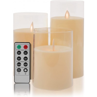 Aignis Flameless Candles Flickering Battery Operated Candles Pack of 3D: 3 Inchx H: 4 Inch5 Inch6 Inch LED Candles Made of Unbreakable plexiglass and Remote Control with 24-Hour TimerWhite