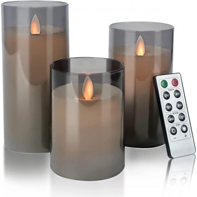 Aignis Flameless Candles Flickering with Remote Battery Operated Candles Pack of 3 with Timer Plexiglass LED Candles for Home Table DecorD: 3"x H: 4"5"6"