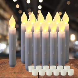 Amagic 12PCS 6.5" White Flameless LED Taper Candles Battery Operated Hanging Taper Candles Flicking Battery candlesicks for Party Church Christmas Decor