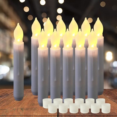 Amagic 12PCS 6.5" White Flameless LED Taper Candles Battery Operated Hanging Taper Candles Flicking Battery candlesicks for Party Church Christmas Decor