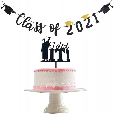 Ampopt Party Cake Decorations Graduation 2021 TopperGlitter DecorationsClass 2021 of Party Graduation Home Decor Black