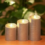 Battery Operated Candles with Flickering Flame Real Wax Flameless Candles with Timer Set of 3 Electric Remote Control Candles for Home Decoration Silver