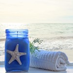 BB Candles Mermaid Shore Artisan Hand Poured Candle Natural Soy Wax Candle Fragrant Coastal Candle with Strong Scents 8oz 50+ Hours Burn Time Ocean Tide Scent Blue Jar
