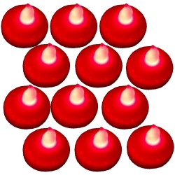Bluedot Trading 12-Piece Floating Flameless battery-operated LED tea lights for Home decor Holiday decorations Pools Fountains Weddings and Restaurants Red