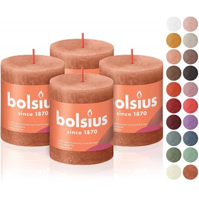 BOLSIUS 4 Pack Rusty Pink Rustic Pillar Candles 2.75 X 3.25 Inches Premium European Quality Natural Eco-Friendly Plant-Based Wax Unscented Dripless Smokeless 35 Hour Party Décor Candles