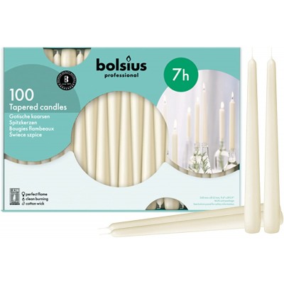 BOLSIUS Ivory Taper Candles 100 Count Bulk Pack 10 Inch Dinner Candle Set 7+ Burn Hours Premium European Quality Smooth Flame 100% Cotton Wick Smokeless & Dripless Household Candlesticks