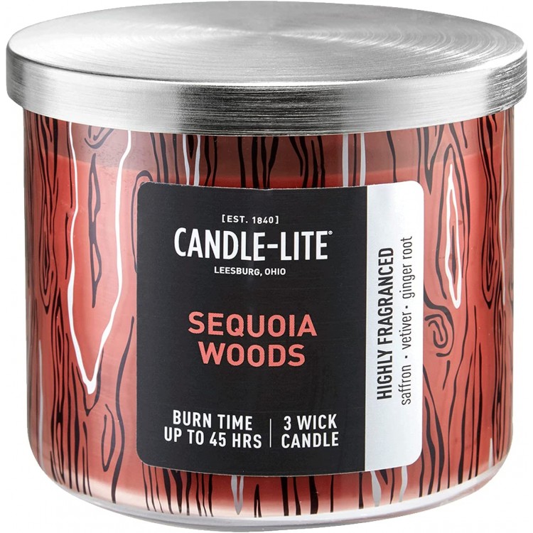 Candle-lite Premium Sequoia Woods Scent 14 oz. 3-Wick Aromatherapy Candle with up to 45 Hours of Burn Time Red