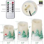 CHERIMENT Christmas Snowman Flameless Candles with Remote Control Holiday Theme Battery Operated Pillar Candles with Moving Wick Dancing Flame for Xmas Decorations Party Set of 3