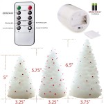 CHERIMENT Handmade Carved Christmas Tree LED Candles Set of 3 Flickering Battery Powered Flameless Candles White Pillar Real Wax Candles for Xmas Party Bedroom Decoration