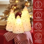 CHERIMENT Handmade Carved Christmas Tree LED Candles Set of 3 Flickering Battery Powered Flameless Candles White Pillar Real Wax Candles for Xmas Party Bedroom Decoration