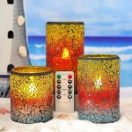 CHERIMENT Mosaic Glass Effect Flameless Candles Sunset Theme LED Candles with Remote Control and Timer Battery-Powered Candle for Bedroom Bathroom Patry Set of 3