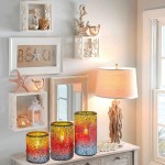 CHERIMENT Mosaic Glass Effect Flameless Candles Sunset Theme LED Candles with Remote Control and Timer Battery-Powered Candle for Bedroom Bathroom Patry Set of 3