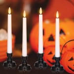 Christmas Window Candles Battery Operated PChero 4pcs Flameless Taper Candles with Timer Remote Black Holders & Suction Cups Flickering LED Candle Lights for Thanksgiving Seasonal Decoration