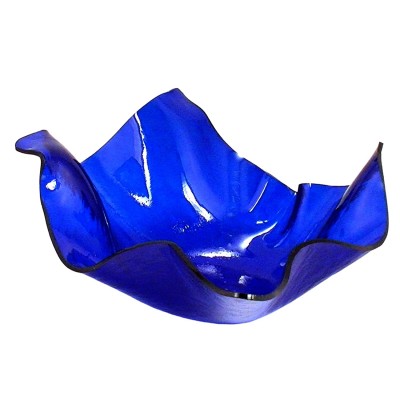 Cobalt Blue Cathedral Rough Rolled Dish | Real Handcrafted Glass | Made to be used with our Vases Candles or as a Decorative Dish or Room Accent