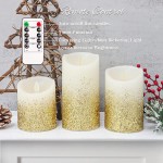 CRYSTAL CLUB Flameless Candles with Remote Set of 3 Battery Operated Gold Candles with Timer Real Wax LED Pillar Candle for Xmas Tree Holiday Home Party Decor