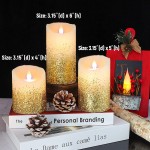 CRYSTAL CLUB Flameless Candles with Remote Set of 3 Battery Operated Gold Candles with Timer Real Wax LED Pillar Candle for Xmas Tree Holiday Home Party Decor