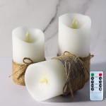 CRYSTAL CLUB White Pillar Candles Set of 3 Flickering Flameless Candles with Remote and Timer Battery-Operated & Real Wax LED Candle with Hemp Rope for Ocean Home Bedroom Decor