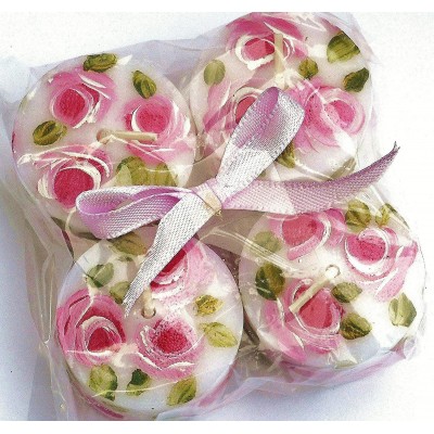 Cute Romantic Shabby Chic Decor Decorative Mini White Votive Candles Set with Hand Painted Pink Roses