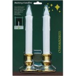 CVHOMEDECO. Battery Operated LED Window Candles Auto On Off Gold Plastic Base Flickering Warm Orange Flameless Lights Decor. 2 Pack
