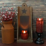 CVHOMEDECO. Real Wax Hand Dipped Battery Operated LED Pillar Candles with Remote Control Primitives Country Flickering Dancing Flame Lights Décor H 6 & 5 Inch Set of 2 Burgundy