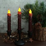 CVHOMEDECO. Real Wax Hand Dipped Battery Operated LED Timer Taper Candles Country Primitive Flameless Lights Décor 6-3 4 Inch Burgundy 2 PCS in a Package