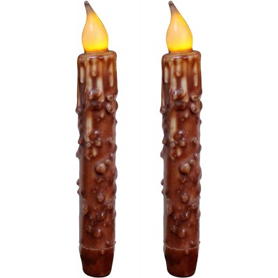 CVHOMEDECO. Real Wax Hand Dipped Battery Operated LED Timer Taper Candles Country Primitive Flameless Lights Décor 6-3 4 Inch Coffee 2 PCS in a Package