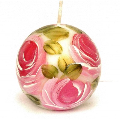 Decorative Hand Painted Pink Roses Round Candle Romantic Shabby Chic Decor Spring Decorations